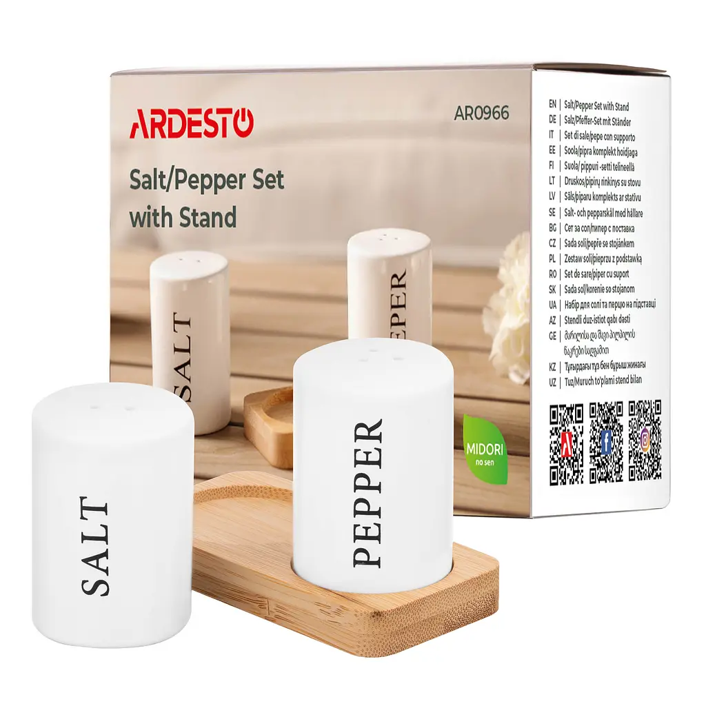 Набір для солі та перцю на підставці Ardesto Midori 7 см 3 предмети білий (AR0966) - фото 5