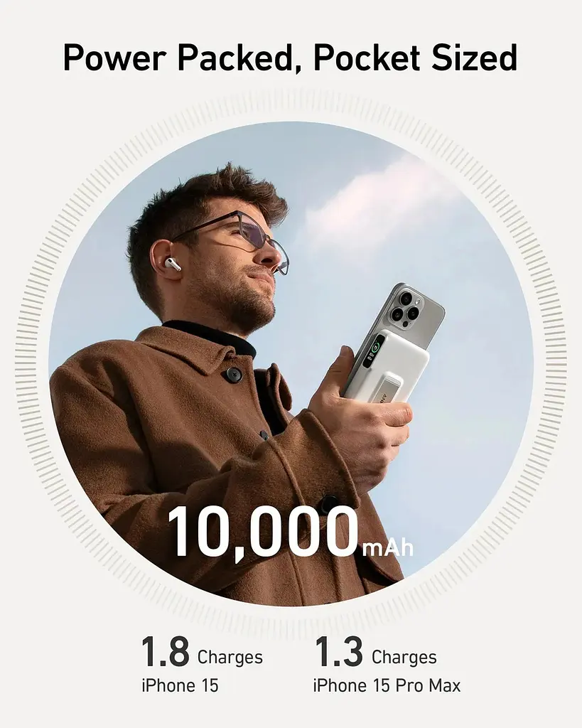 Портативний зарядний пристрій Anker MagGo 10000 mAh Qi2 15W + USB-C PD 27W Білий (7181286) - фото 4