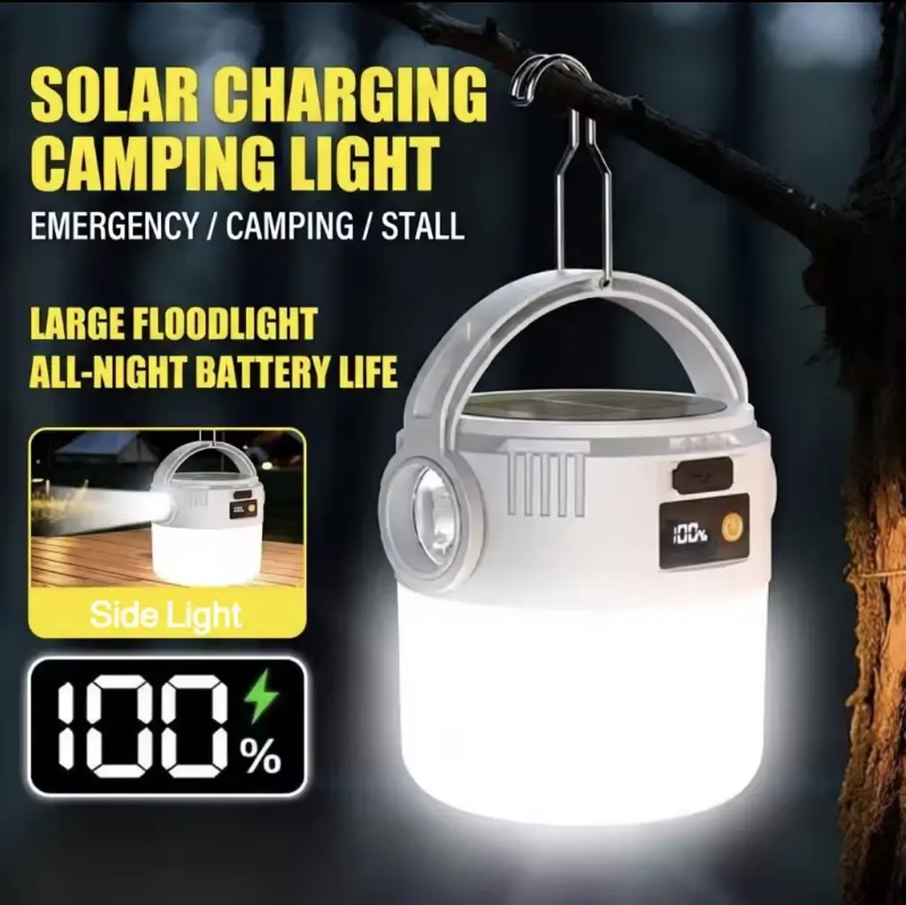 Кемпінговий ліхтар 2-в-1 на сонячній батареї та USB, 360° LED, з підвісом і дисплеєм заряду - фото 9