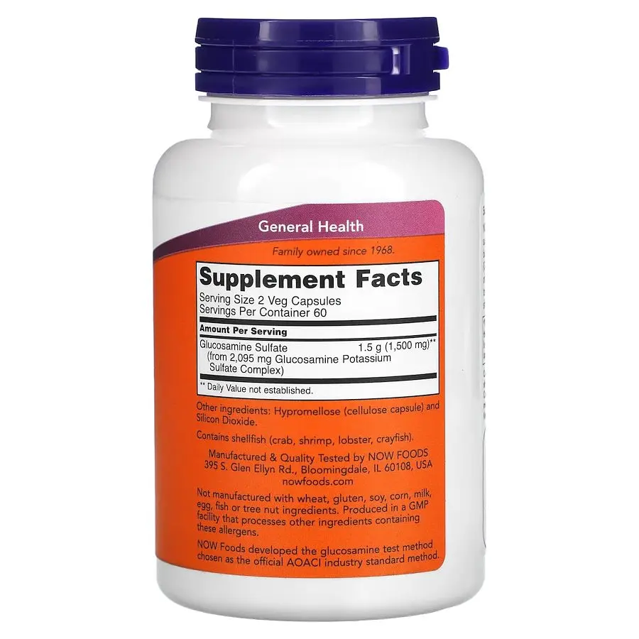 Препарат для суглобів і зв'язок Now Glucosamine Sulfate 750 mg 120 капсул - фото 2