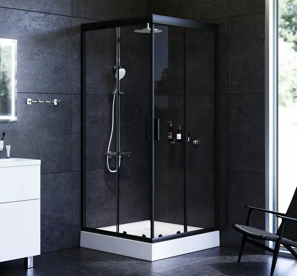 Душова кабіна Am.Pm Gem Square Slide 90x90 см без піддону black W90UG-403-090BT, Чорний, прозорий, чорний - фото 2