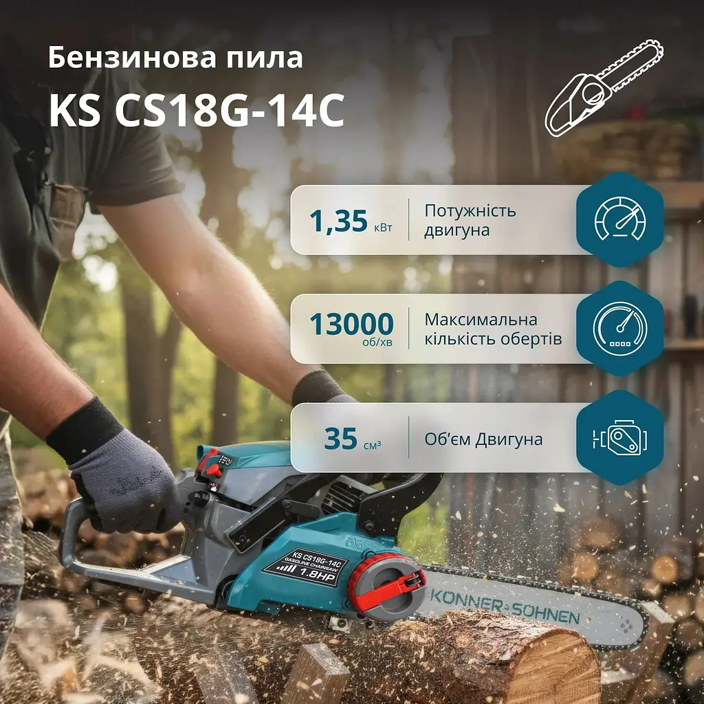 Пила бензиновая Konner & Sohnen (KS CS18G-14C) - фото 5