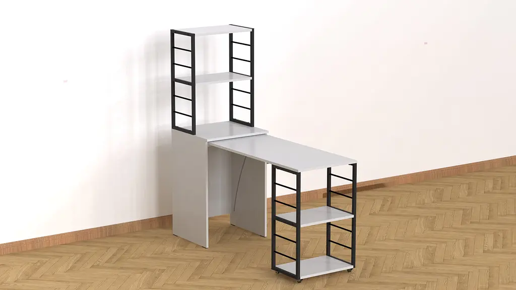 Стіл-тумба трансформер Смарт 3/2 з етажеркою Ferrum-decor 1430x1450x600 Чорний метал ДСП Біле 16 мм (FRD-105116) - фото 4