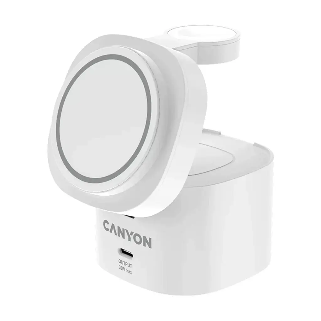 Зарядний пристрій Canyon 4-in-1 wireless charging stand 30W + cable 1.0m white (CNS-WCS405WW/A) - фото 3