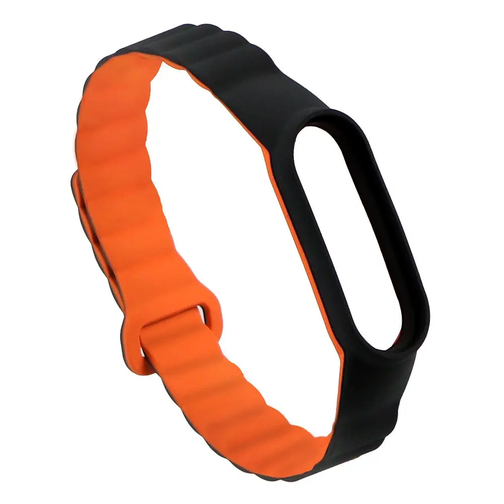 Силіконовий ремінець Silicone Link Xiaomi Mi Band 3/Mi Band4/Mi Band 5 /Mi Band 6/Mi Band 7 Black/Orange