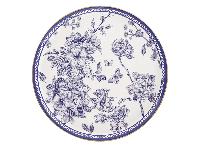 Тортівниця Alba ceramics Butterfly на ніжці з кришкою 30 см біла з синім (769-001) - фото 3
