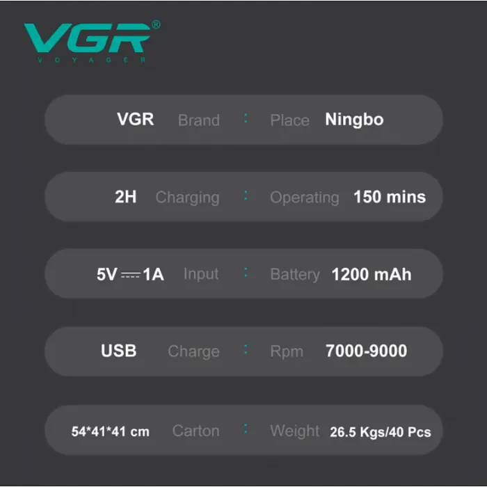 Електробритва VGR V-308 шейвер, подвійне лезо, 9000 RPM, LED-дисплей Зелений - фото 5