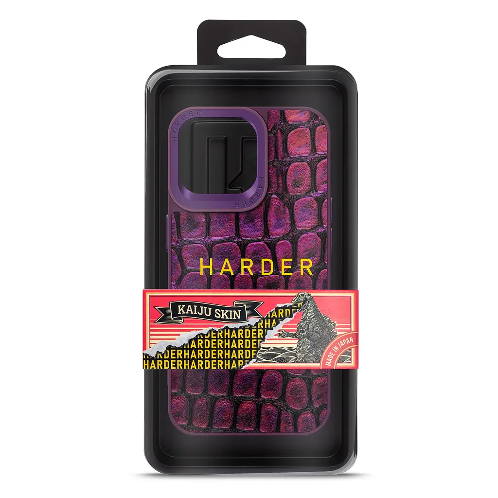 Кожаный чехол для Apple iPhone 14 Pro Max, Harder Kaiju Skin, фиолетовый, термополіуретан ТПУ + экокожа с эффектом фактуры монстра, панель, защита корпуса, противоударный, микрофибра, рамка вокру камеры, защита всего корпуса, (ARM76866) - фото 3