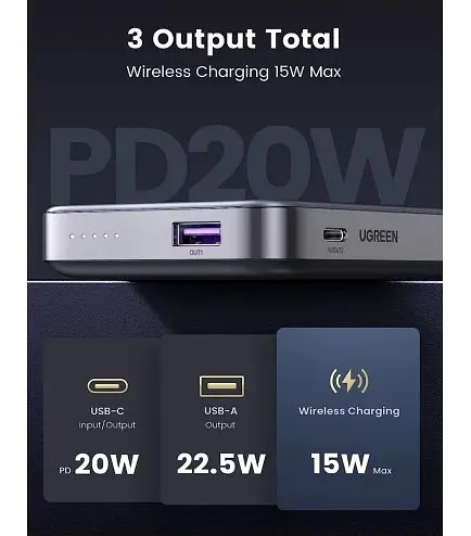 Внешний аккумулятор Ugreen PB206 10000mAh 20W Mini Magnetic Wireless (15086) - фото 7