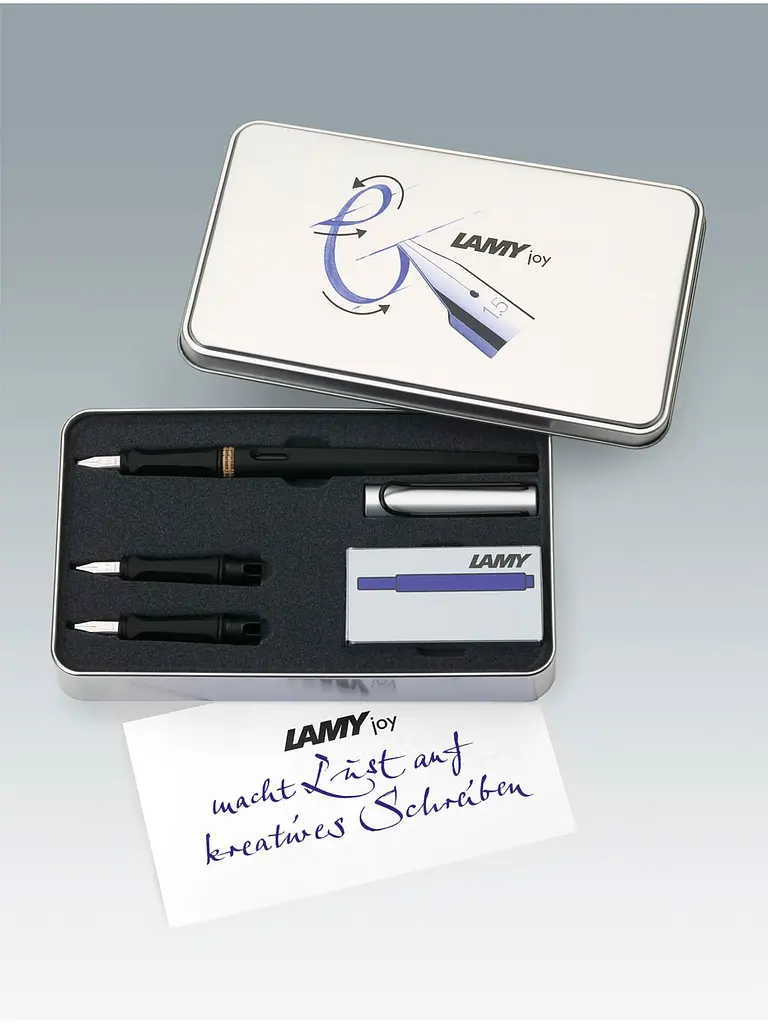 Набір для каліграфії Lamy Joy (Чорнильна Ручка Матова Чорна з хромованим ковпачком, Перо 1,1 мм, 1,5 мм, 1,9 мм, Чорнила T10 Сині) (1617714) - фото 3