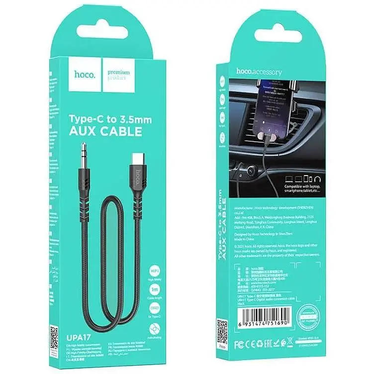 Кабель Hoco Type-C для Aux Digital audio conversion cable UPA17 юсб-с на 3.5 мм чорний - фото 3