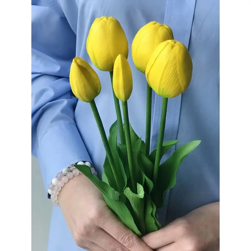 Тюльпани штучні Hvoya Real Touch латексні букет із 5 бутонів жовті - фото 8