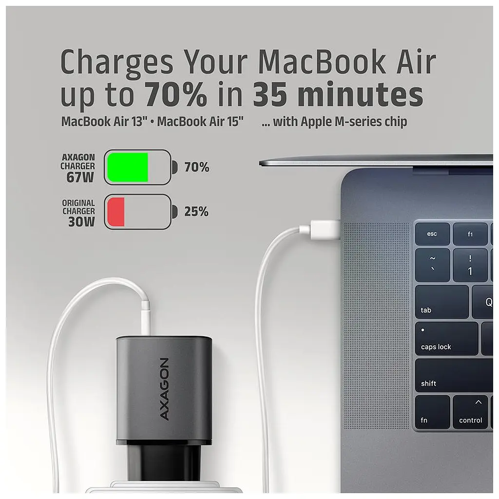 Зарядний пристрій AXAGON 1xUSB-C PD67W + 1xUSB QC4+ PPS display gray (ACU-PQ67D) - фото 8