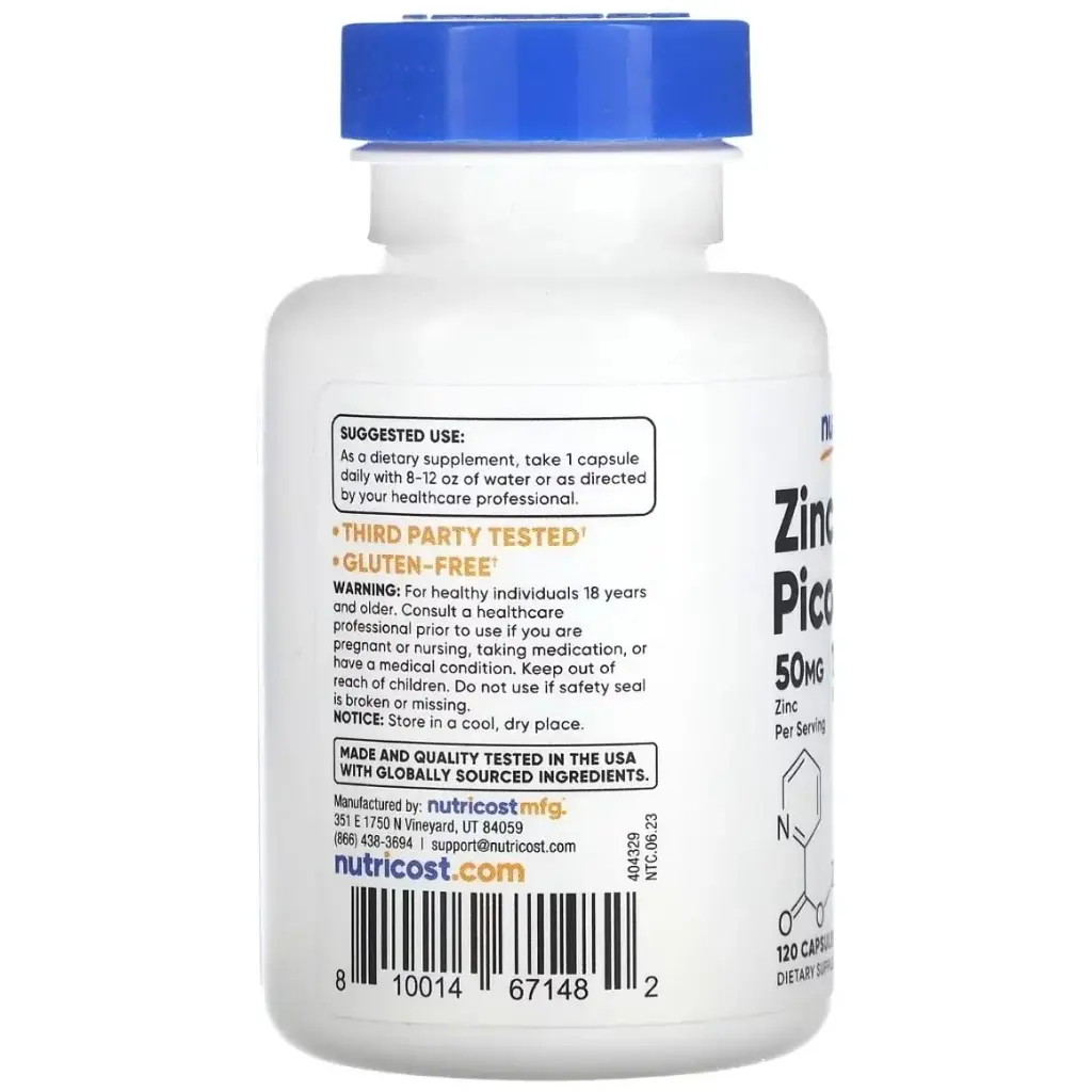 Вітамінно-мінеральний комплекс Nutricost Цинк піколінат, 50 мг, Zinc Picolinate, 120 капсул (NCS67148) - фото 3