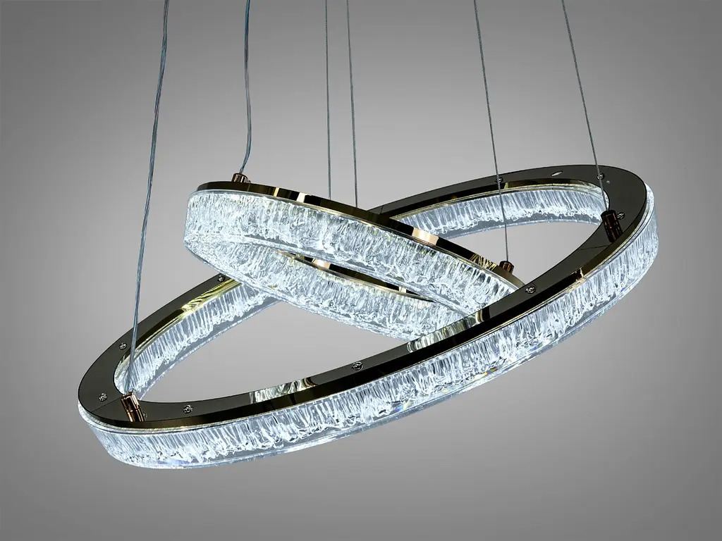 Підвісна LED люстра Diasha 1712/500+300G для спальні та вітальні, золото, 2 кільця, 54 W, освітлення 10-16 м2 - фото 2