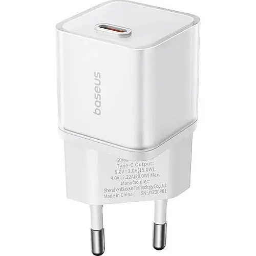 Мережевий зарядний пристрій Baseus GaN5S Fast Charger 1Type-C 20W EU P10162503213-00 White - фото 3