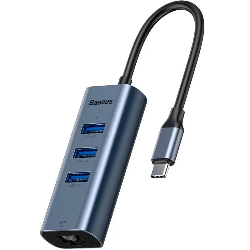 Мультипортовий адаптер USB Хаб Baseus Enjoy series Type-C to 3xUSB3.0+RJ45 CAHUB-M0G Grey - фото 2