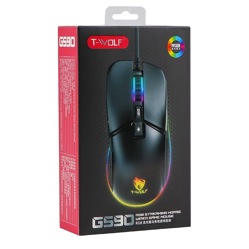 Комп'ютерна дротова миша ігрова T-Wolf G590 RGB 1.5 м DPI 7200 Black - фото 2