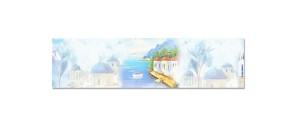 Вініловий кухонний фартух Happy Pocket Пастельний Санторіні наклейка для кухні ПВХ Греція Море Блакитний Z181547 - фото 7