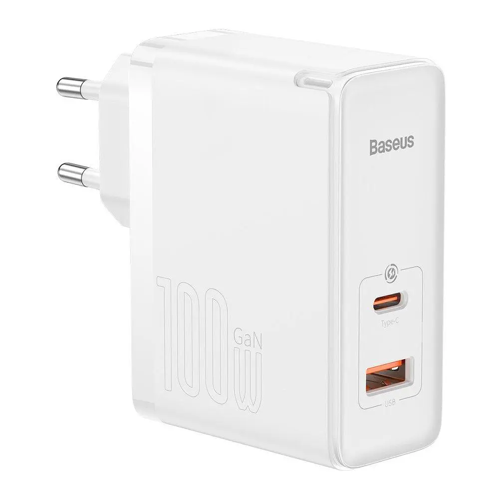 Адаптер мережевий Baseus Type-C to Typc-C cable GaN5 Pro Fast Charger 1USB і 1Type-C 100W білий - фото 2