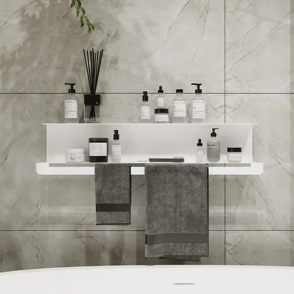 Полиця в ванну кімнату Nice & Cozy Towel shelf з тримачем для рушників біла - фото 3