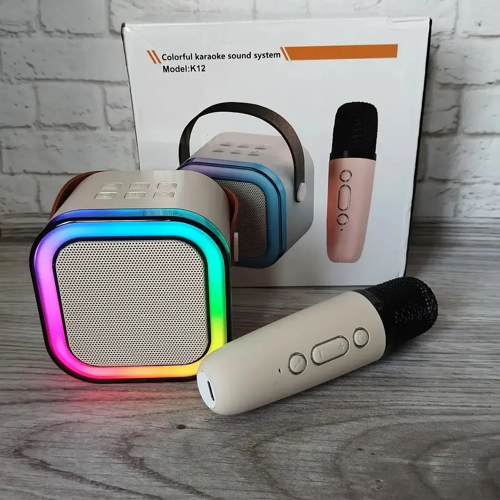Дитяча Bluetooth колонка з мікрофоном 5Вт RGB підсвічування Міні караоке 2000mAh K12 Бежевий - фото 7