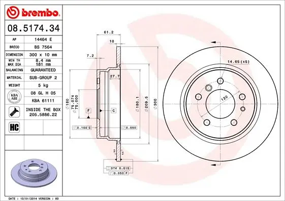 Диск гальмівний задній невентильований Bmw 5 87-96р Brembo (08.5174.34) - фото 2