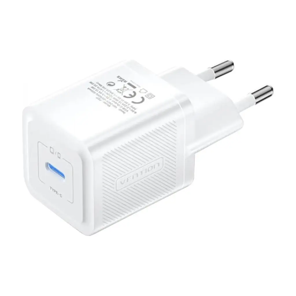 Зарядний пристрій Vention 1xUSB-C PD20W GaN + cable USB-C to USB-C white (TZ-FEPW0-EU-01)
