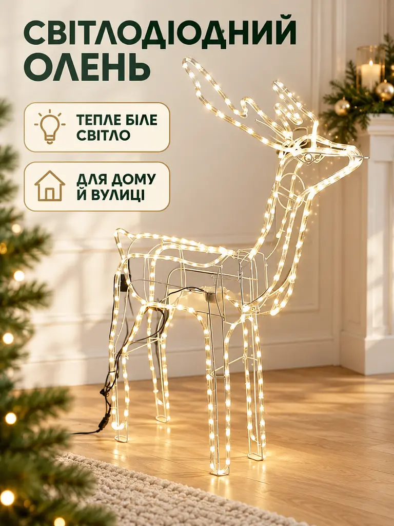 Світлодіодна фігура олень 120 см з поворотом голови для дому та вулиці теплий білий (32001550) - фото 2
