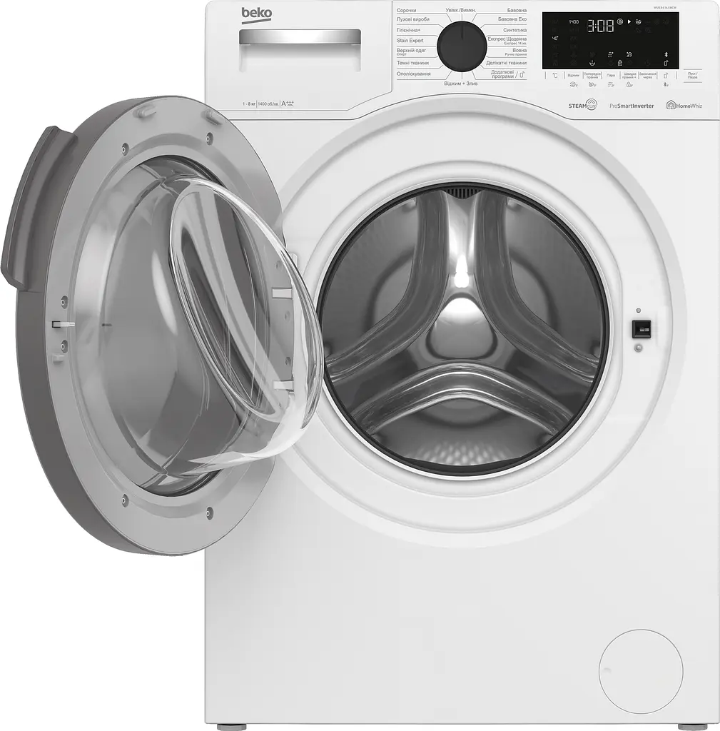 Пральна машина Beko з фронтальним завантаженням WUE8616XBCW, 8кг, 1400, A+++(-10%), Пара, 55см, Дисплей, Інвертор, Білий (WUE8616XBCW) - фото 3