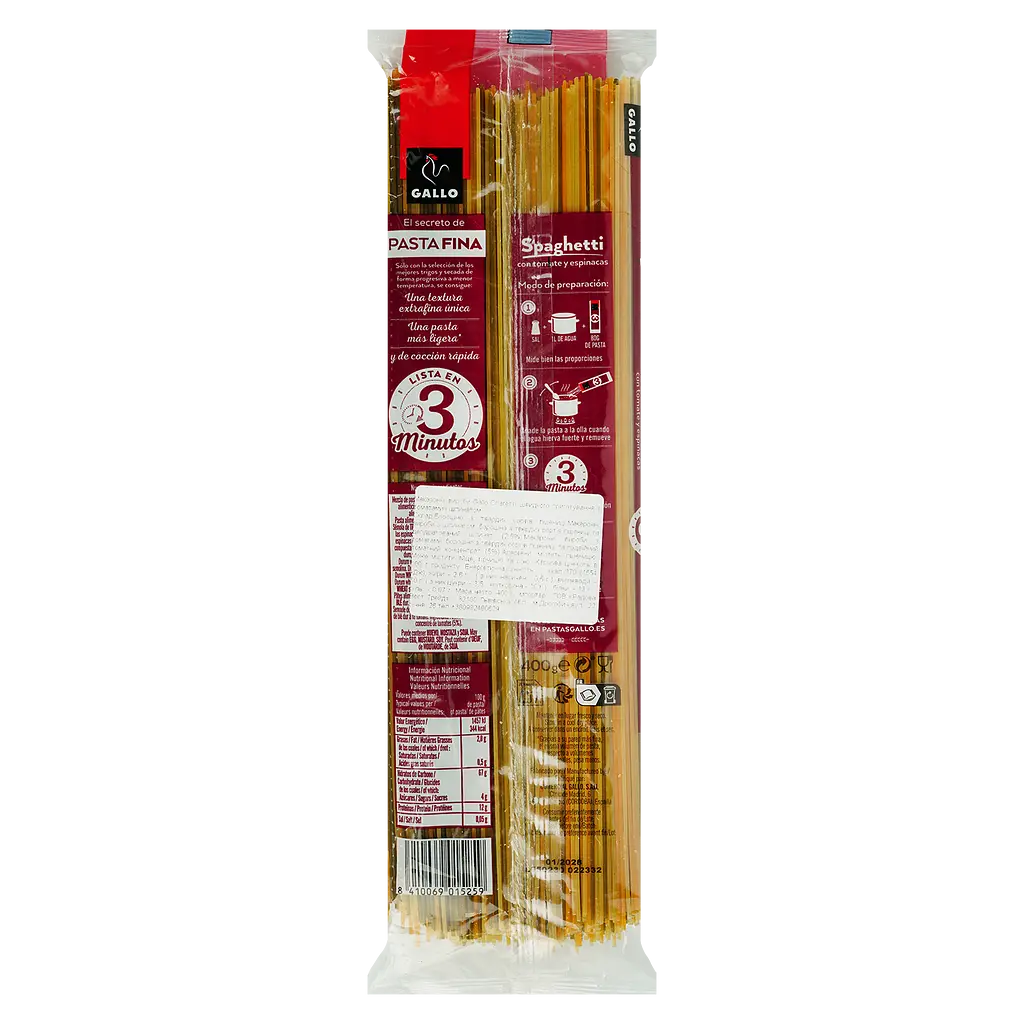 Макаронные изделия Gallo Spaghetti Pastafina с томатами и шпинатом 400 г - фото 2