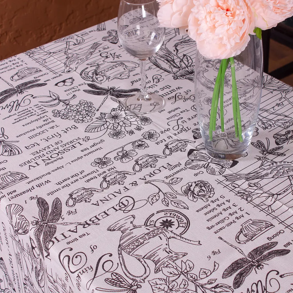 Скатерть MirSon №210 White birds 220х130 см рогожка белая с черным - фото 3