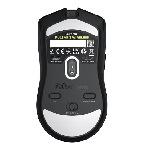Миша бездротова Hator Pulsar 3, Black, Bluetooth / USB 2.4 GHz / USB, оптична (сенсор PixArt PMW 3311), 12000 dpi, 35G, RGB підсвічування, перемикачі HATOR Optical 100M / Kailh 3M, акумулятор 600 mAh (HTM630) - фото 6