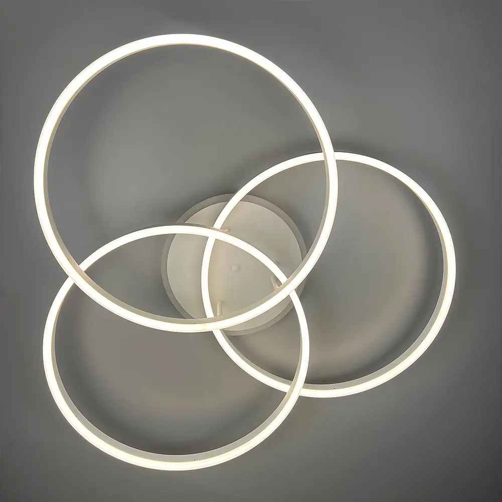 Светодиодная белая люстра на 3 кольца 77х80 см с пультом и RGB подсветкой Line F | Ст. A55067/3A RGB WT - фото 5