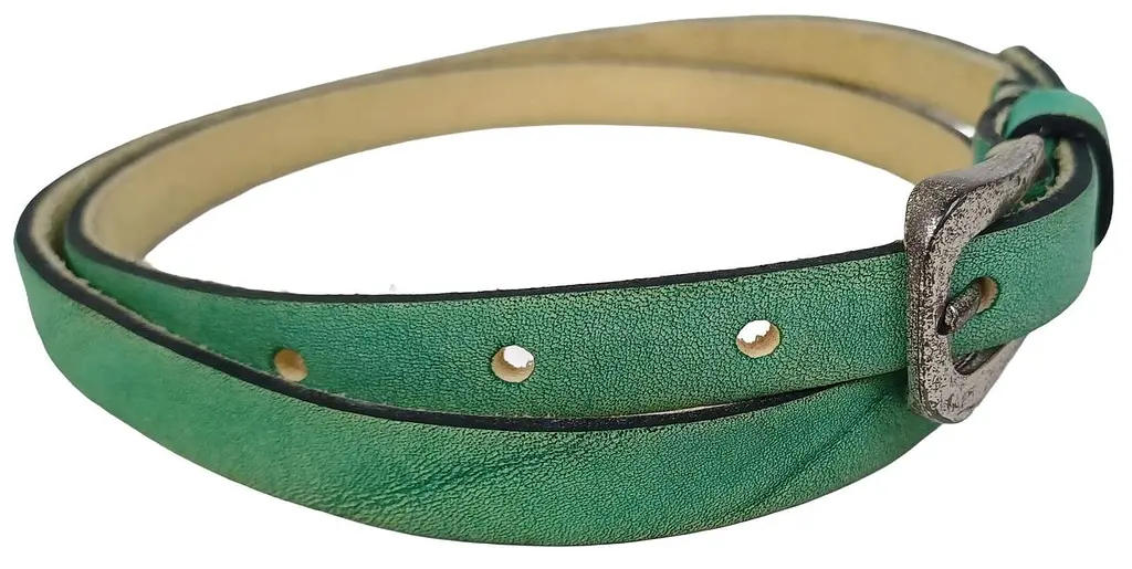 Ремінь жіночий вузький шкіряний B.Belt вінтажний ручна робота натуральна шкіра Бірюзовий - фото 7