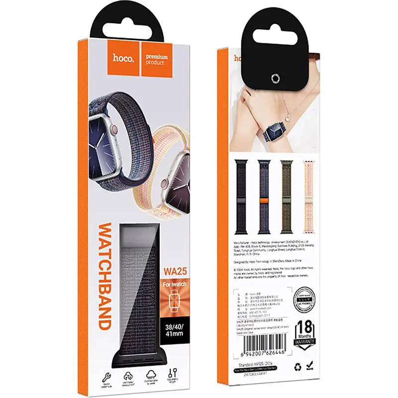 Ремінець Hoco WA25 Original series nylon strap для Apple watch 42(ser.1-3)/44/45/49mm Black and Blue - фото 2