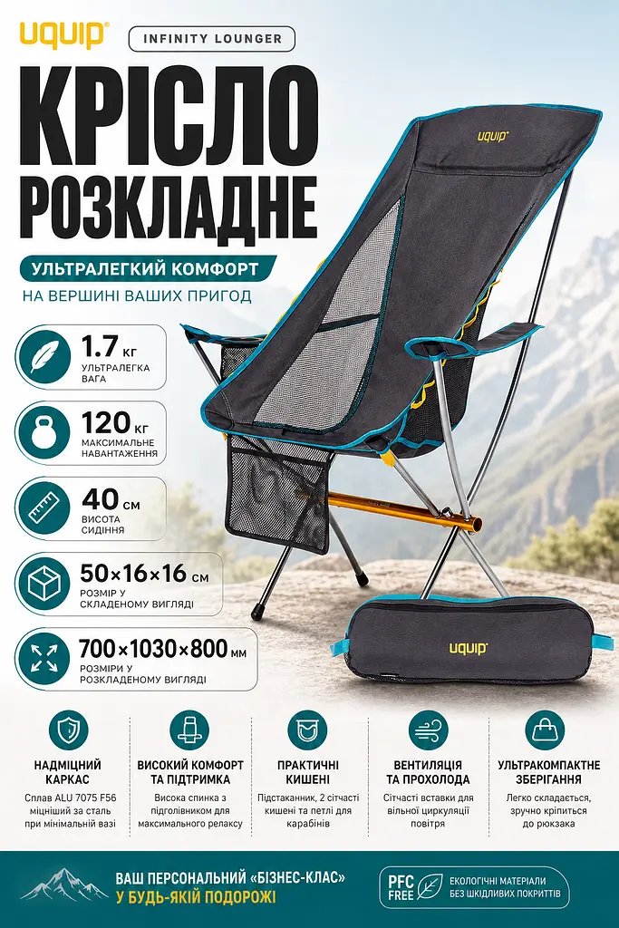 Крісло розкладне Uquip Infinity Lounger Grey (244047) - фото 3