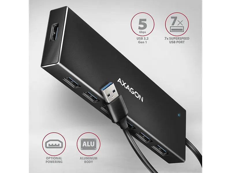 Мультипортовий адаптер AXAGON SuperSpeed Flat USB-A Black (HUE-F7A) - фото 2