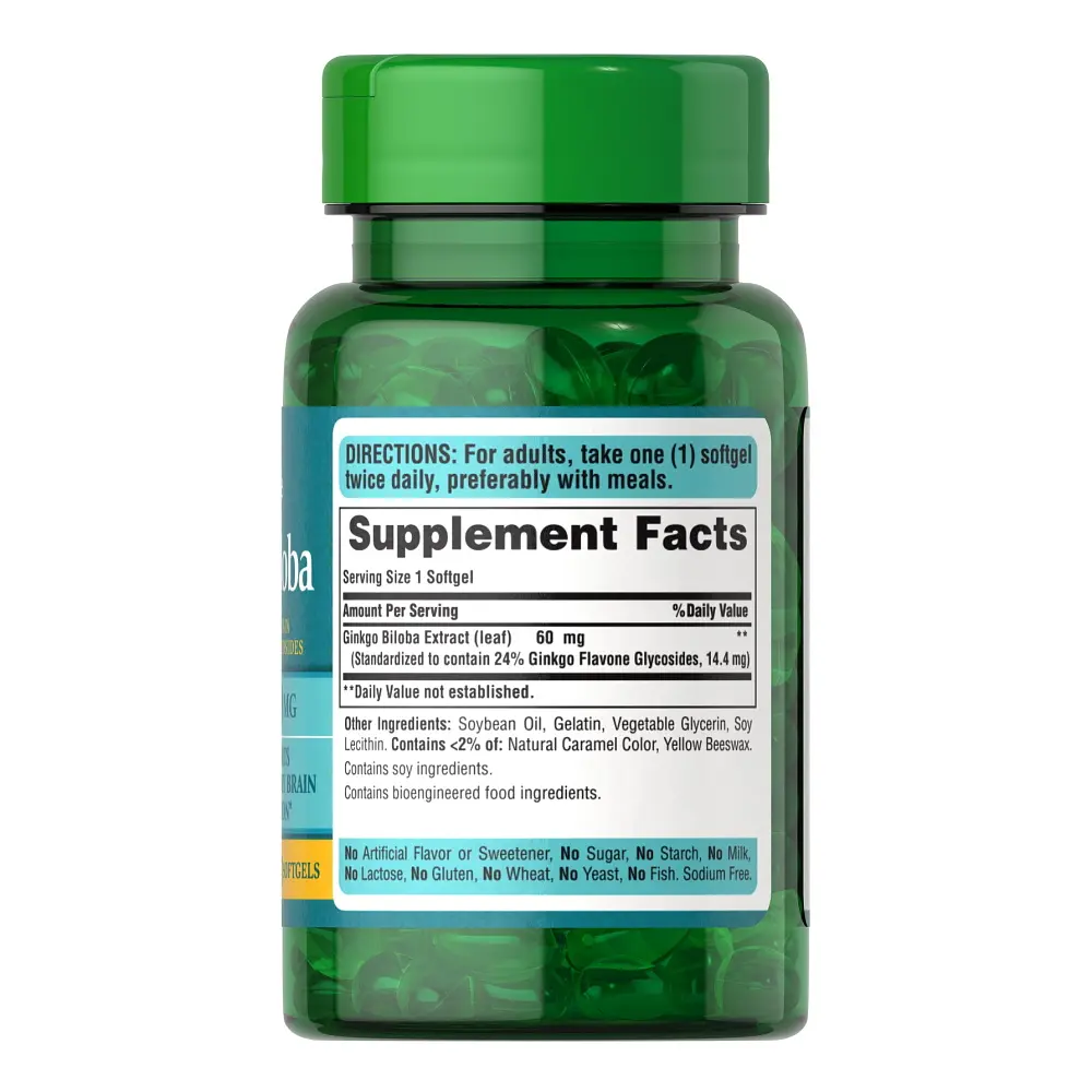 Натуральная добавка Puritan's Pride Ginkgo Biloba 60 mg, 120 капсул - фото 2