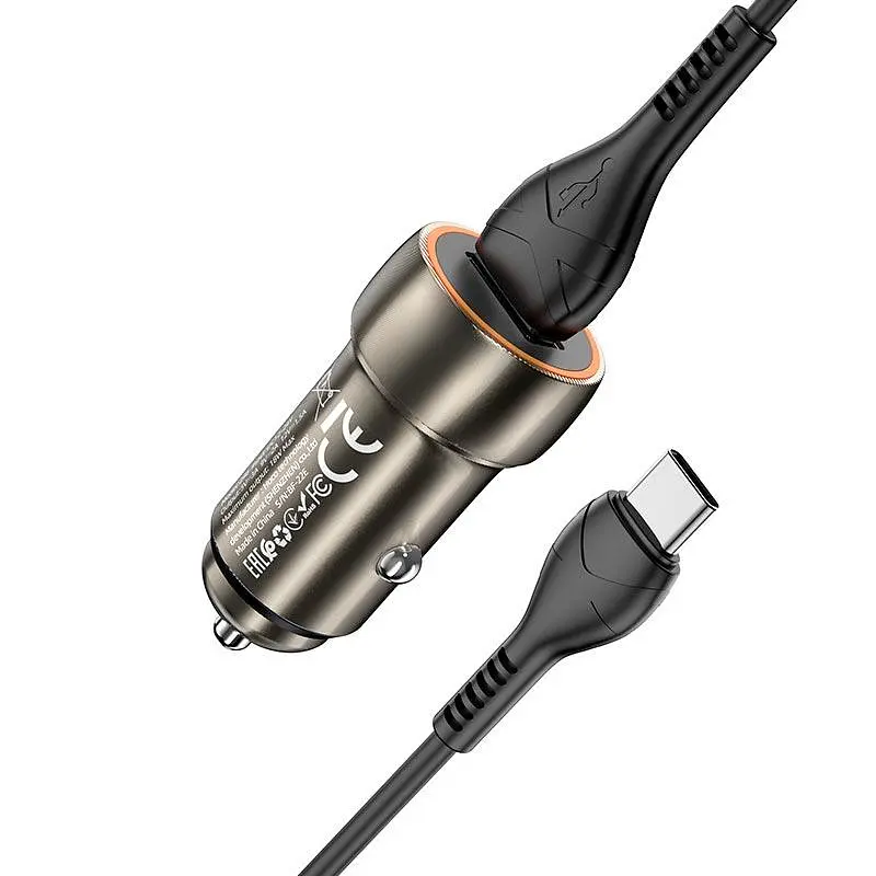 Адаптер автомобильный HOCO Type-C Cable Blue shield single port car charger Z46 коричневый - фото 6