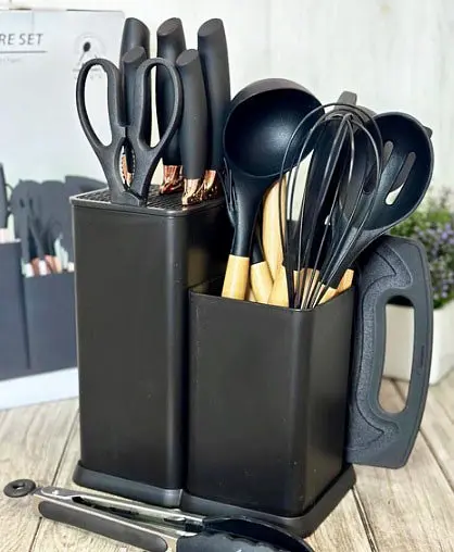 Набор кухонных принадлежностей A-plus Kitchenware Set силиконовый с дощечкой Черный - фото 2