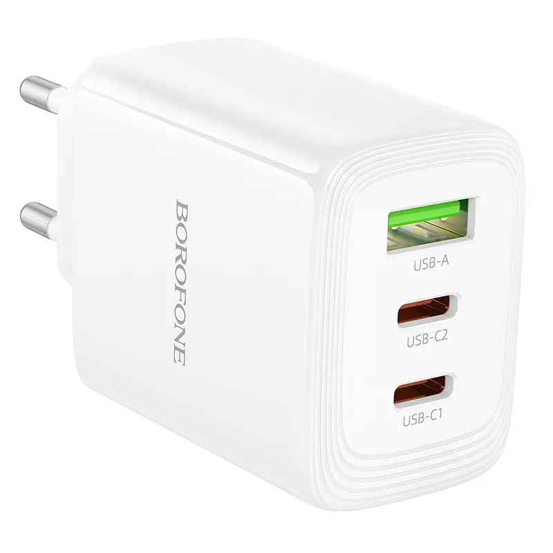 СЗУ BOROFONE BN32, 2xUSB-C+1xUSB, PD65W+QC3.0, White, Box - фото 4