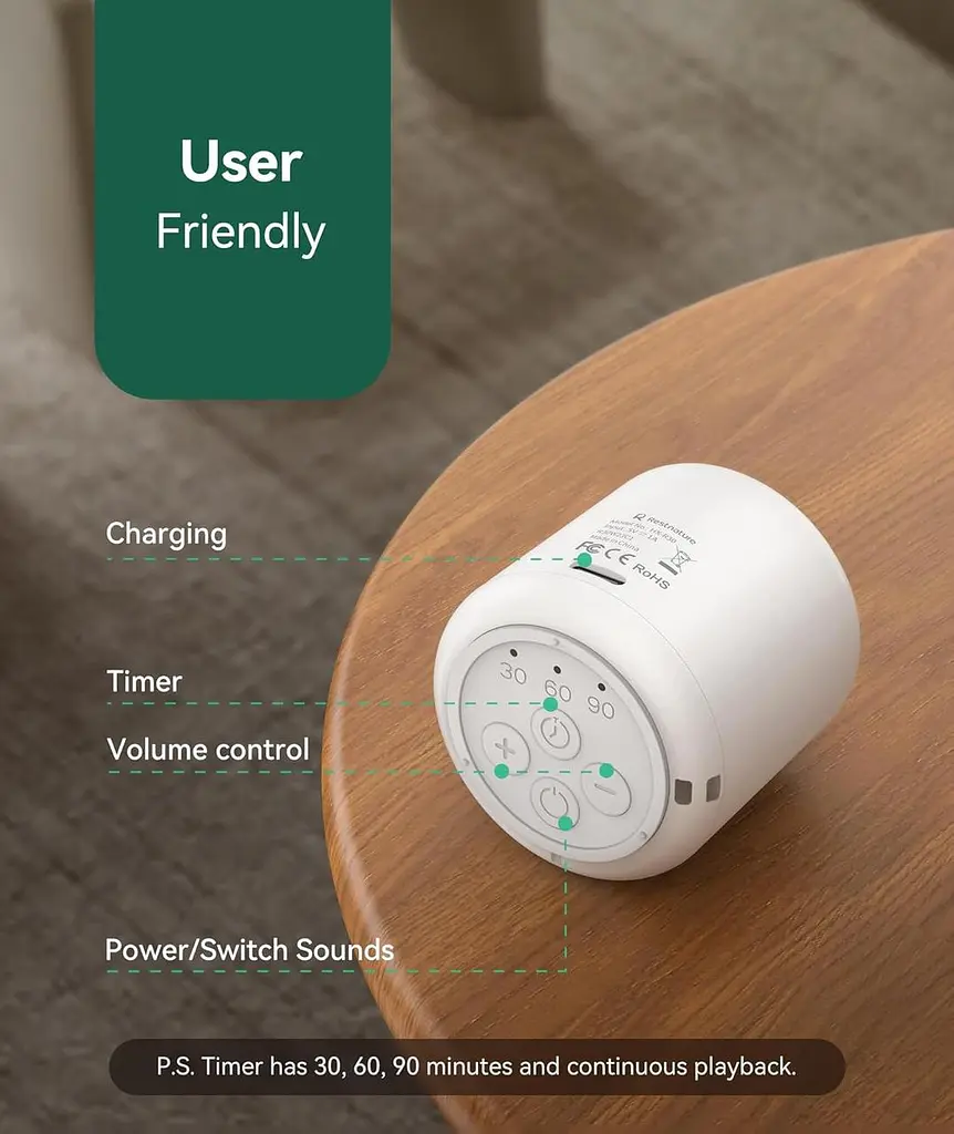 White Noise Sound Machine - Портативна машина для сну, Звукова машина для подорожей для дорослих дітей, 16 природних - фото 4