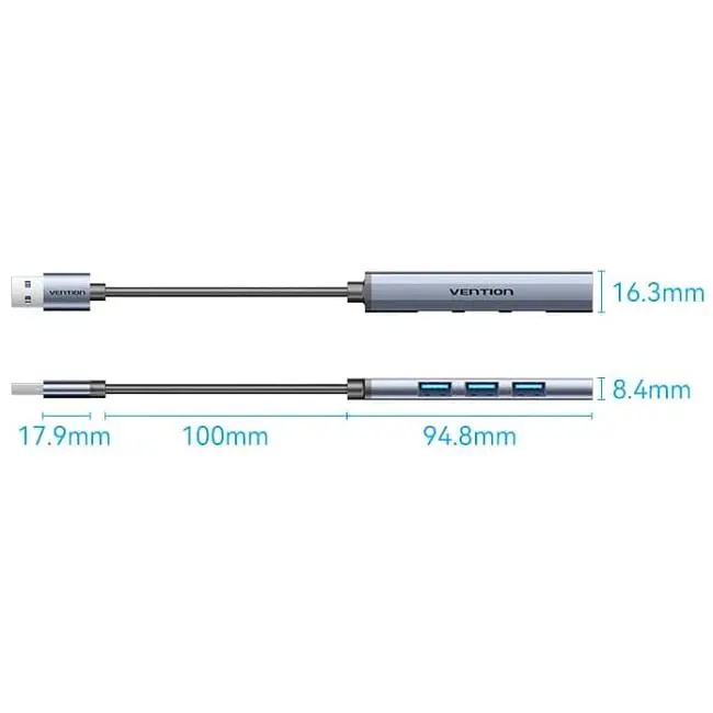 Хаб USB Vention 3.0 -> 1xUSB 3.0/3xUSB 2.0 0.15м 5 Гбіт/с Grey (CKOHB) - фото 6