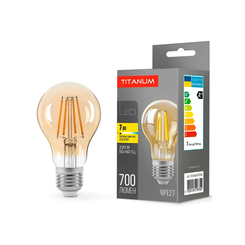 Лампочка TITANUM Filament A60 7W E27 2200K бронза (TLFA6007272A) - фото 2