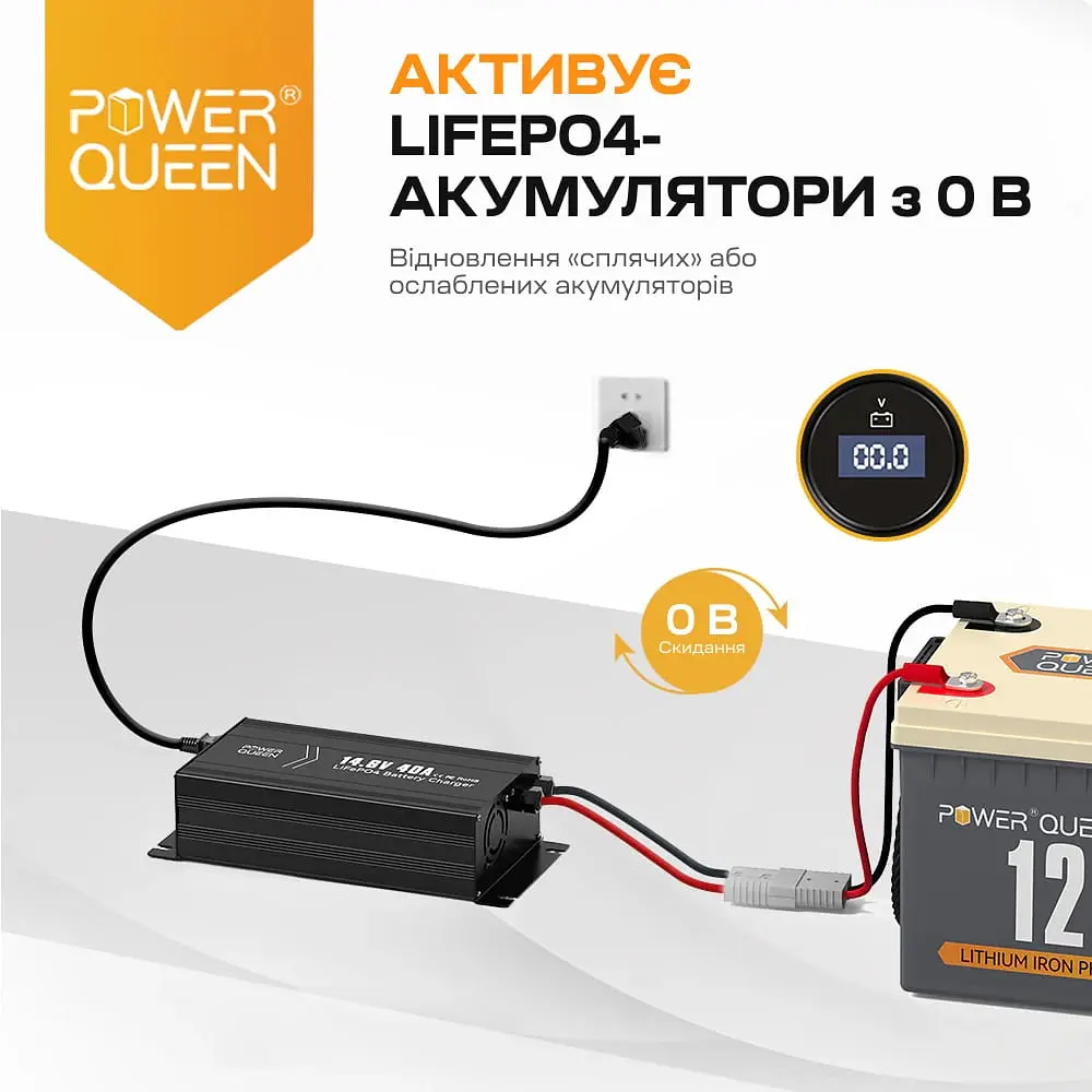 Зарядний пристрій для акумуляторних батарей LiFePO4 14.6V/40A Power Queen P12V40A-BCHA-Y (44-00529) - фото 12