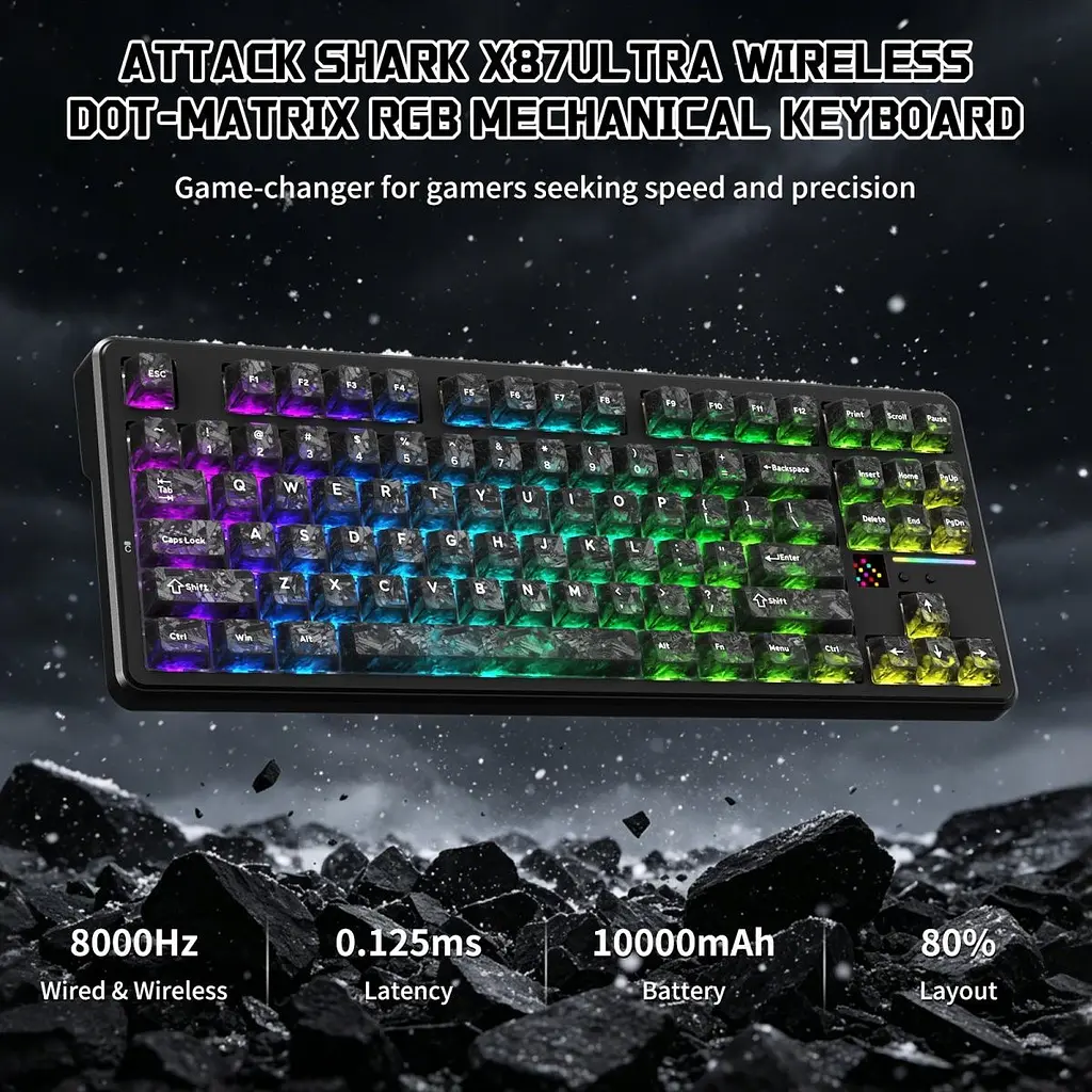 Клавіатура Attack Shark X87 Ultra RGB Meg Shark Switches Wireless Forged Carbon (AS-6979033730243-FC) [176651] - фото 3