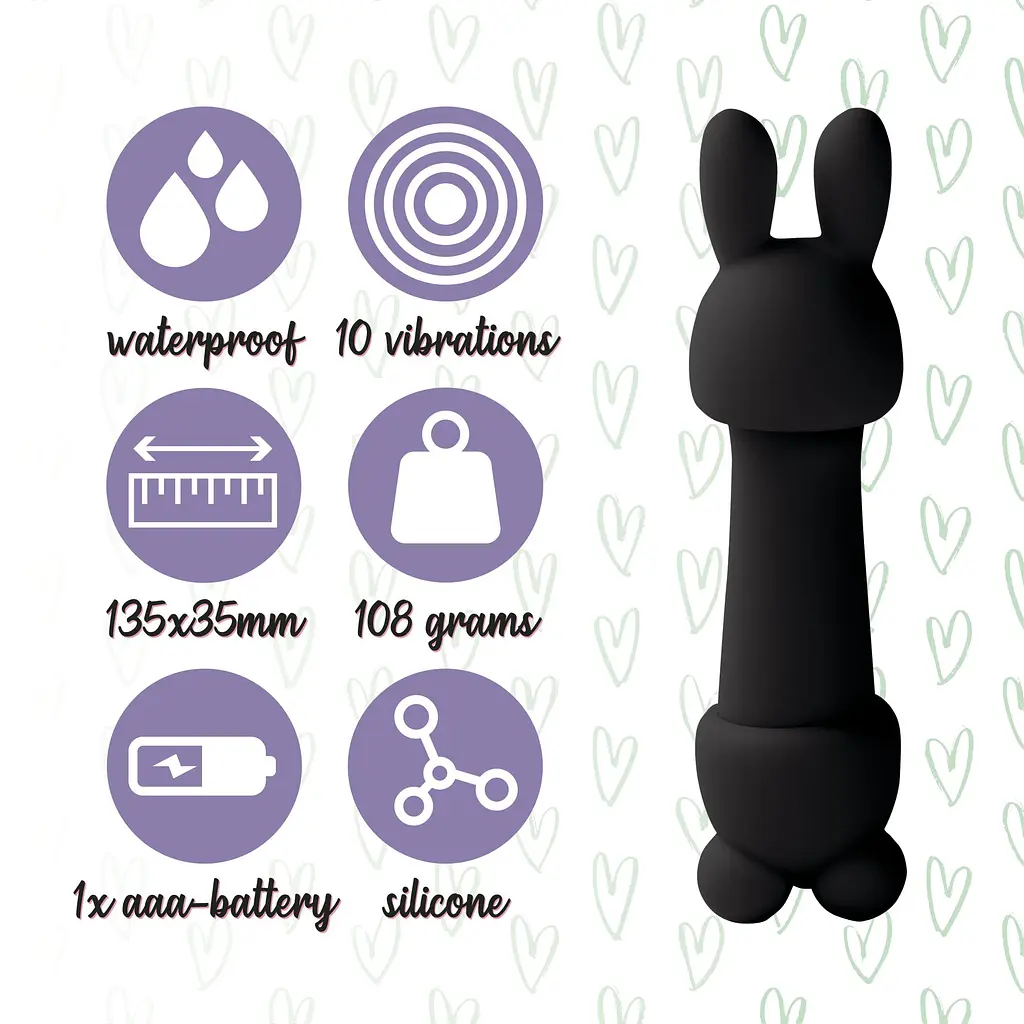Мінівібратор FeelzToys Mister Bunny Black з двома насадками - фото 5