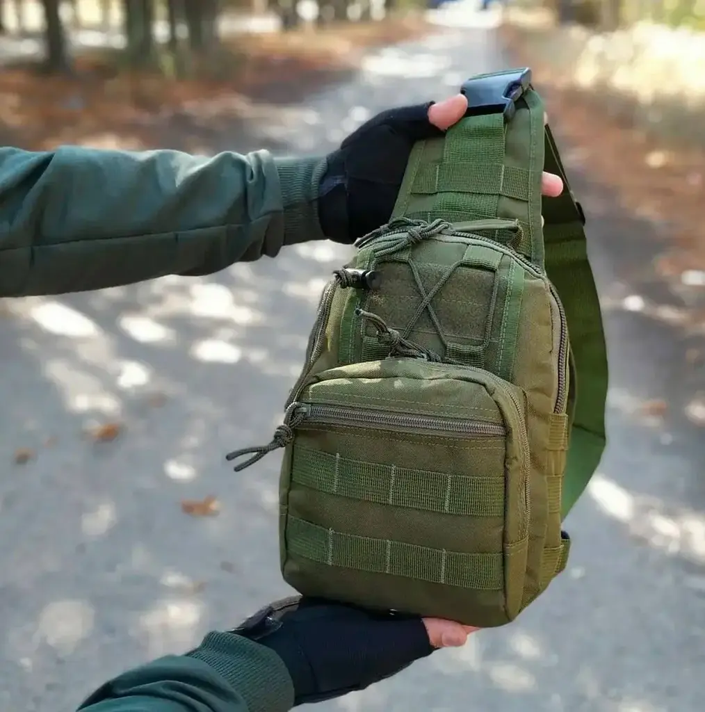 Рюкзак тактичний через плече / Чоловіча армійська сумка / Одноямкова сумка-барсетка Хакі - фото 5