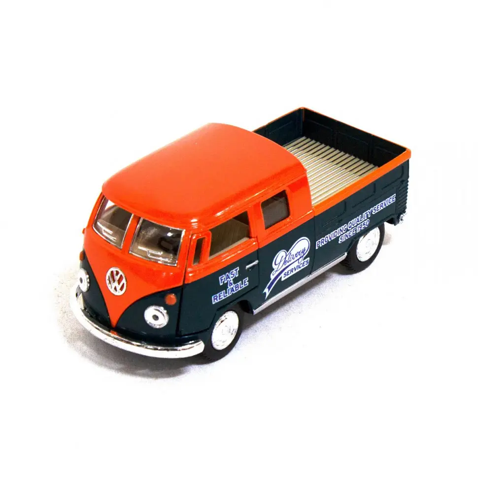 Машинка Volkswagen Bus Double Cab Pickup Delivery 1963 Kinsmart KT5396W інерційна, 1:34 Помаранчевий